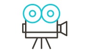 Illustration of a stylized video camera with large circular lenses for Homepage SEO.