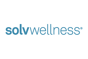 Logo of solv wellness in blue font.