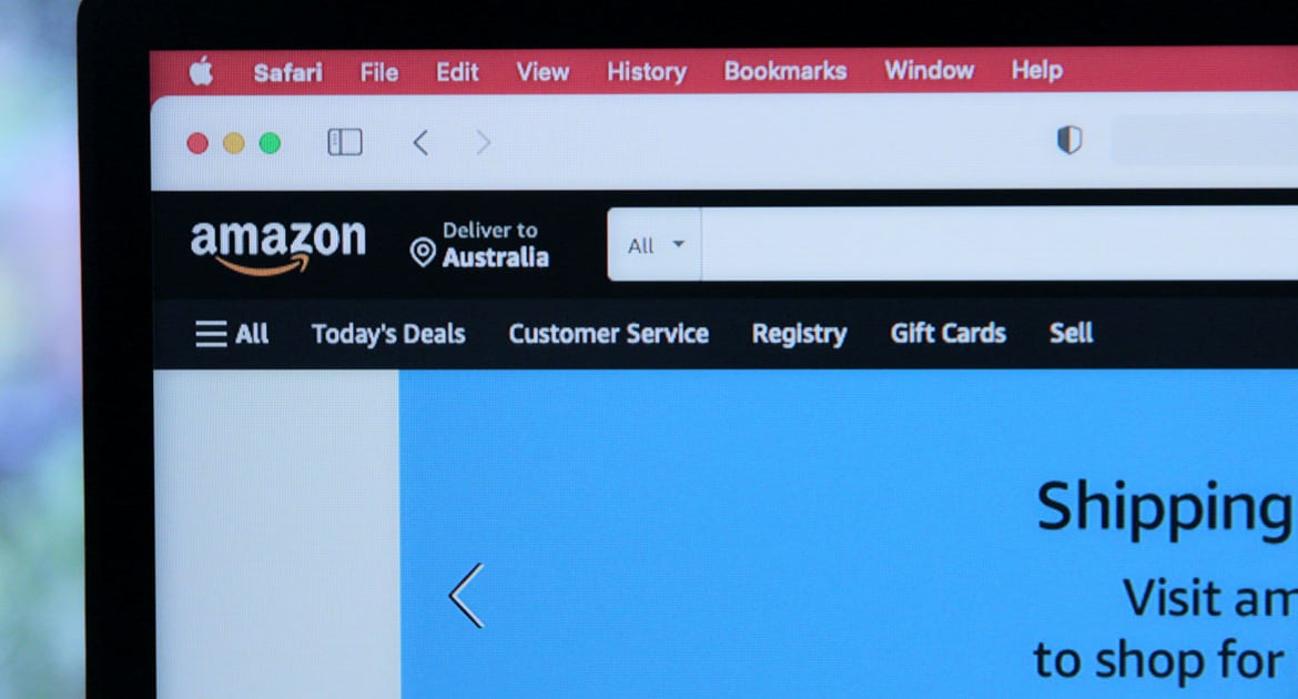 Web browser open to the Amazon homepage displaying shipping information for Consumer Behavior Dashboards.