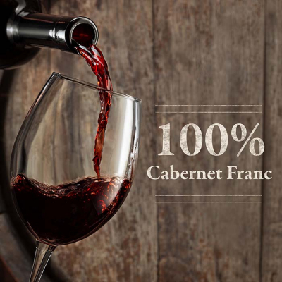 Pouring red wine into a glass, with text indicating "100% Cabernet Franc from Chateau Ste Michelle.
